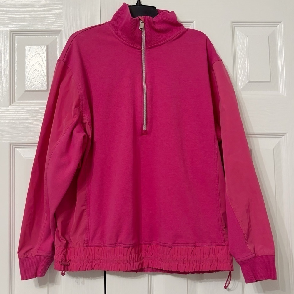 Athleta Triumph Hybrid Half Zip Pullover In Salvia Hot Pink Women's Size Small